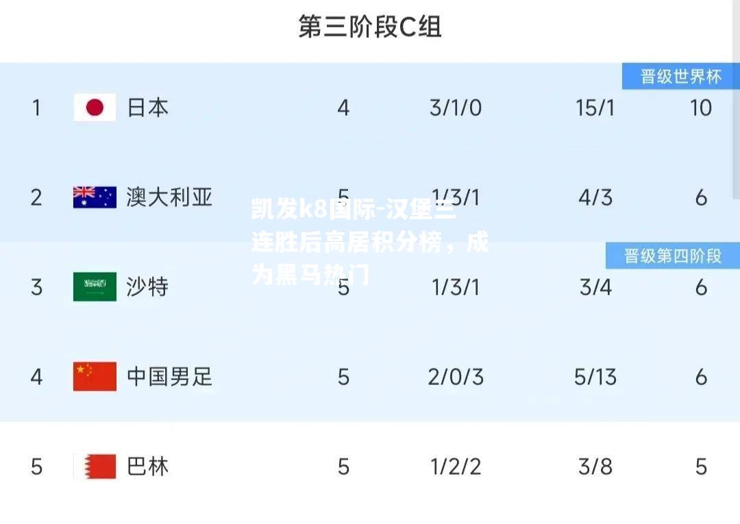 汉堡三连胜后高居积分榜，成为黑马热门